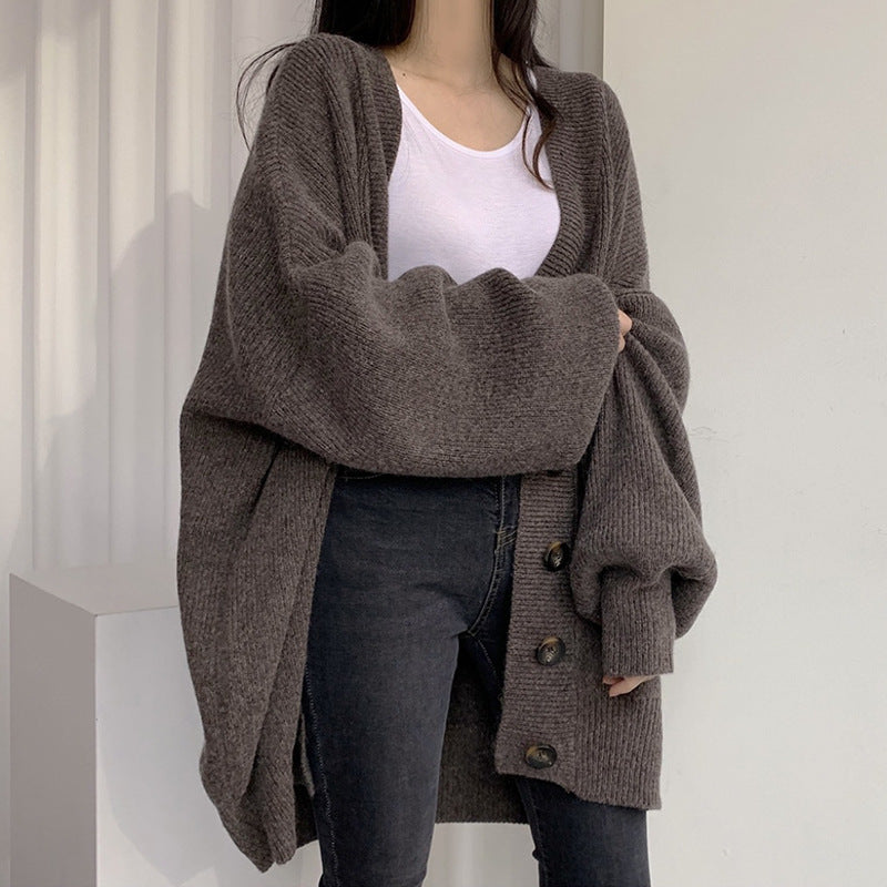 Street-wave Women's Chunky Knit Cardigan With Oversized Fit And Decorative Buttons For Cozy Everyday Wear