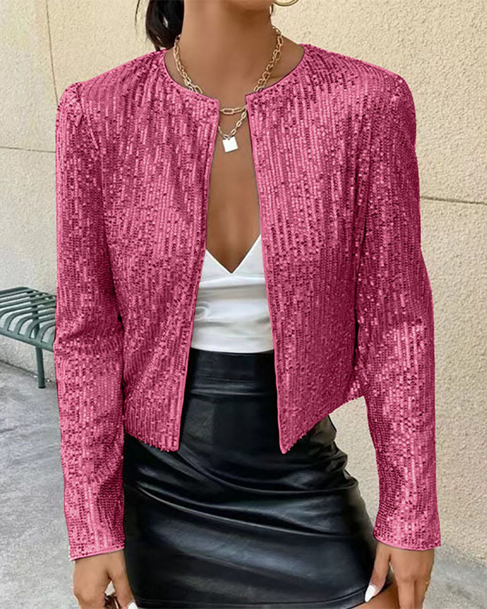 Street Wave Sequin Stand Collar Coat For Women Glamorous Warm Evening Jacket For Special Occasions
