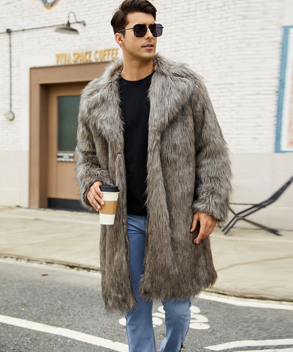 Mens Faux Fur Coat With Wide Collar Luxurious Comfort Streetwave For Fashionable Men