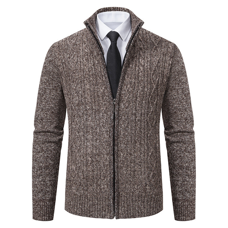 Street Wave Mens Knit Cardigan With High Collar Zip Front Premium Cotton Blend Modern Style
