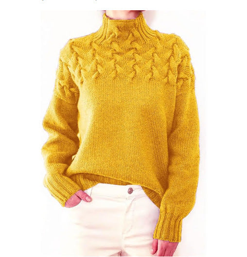 Street-wave Women's Cable Knit Sweater With High Neck, Cozy Warmth And Trendy Design