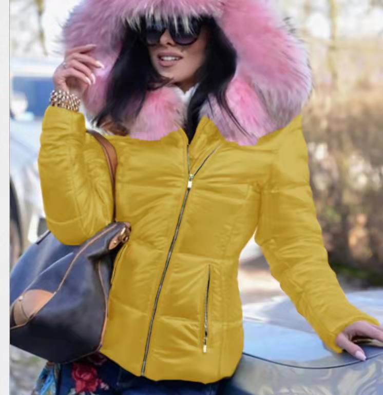 Street Wave Womens Puffer Jacket With Luxurious Fur Collar Warm Practical Pockets