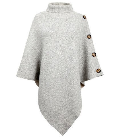 Streetwave Women Knit Poncho With High Collar And Button Details Cozy Autumn Essential