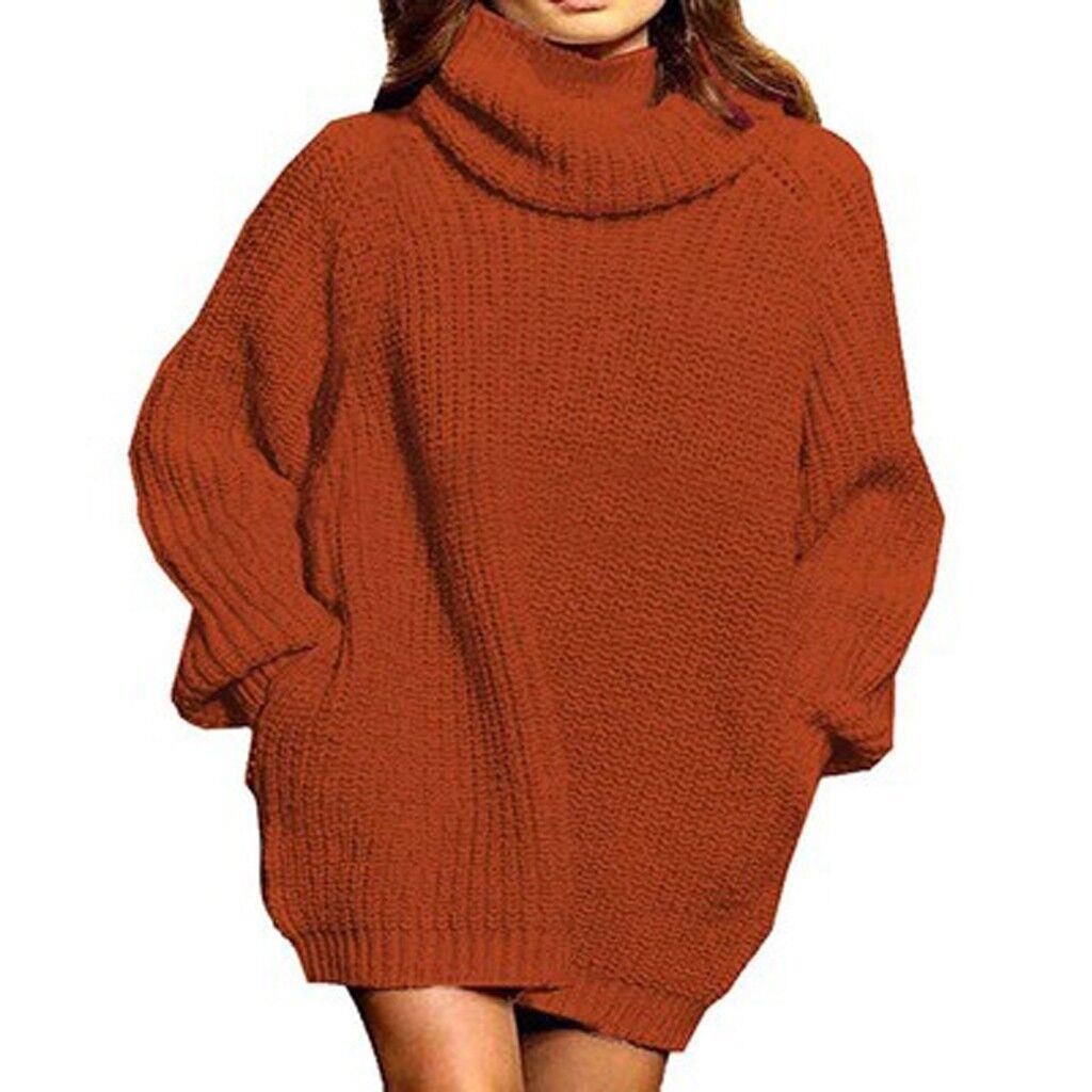 Street Wave Womens Oversized Knit Sweater With High Collar Cozy Soft Knit Winter Fashion for Women