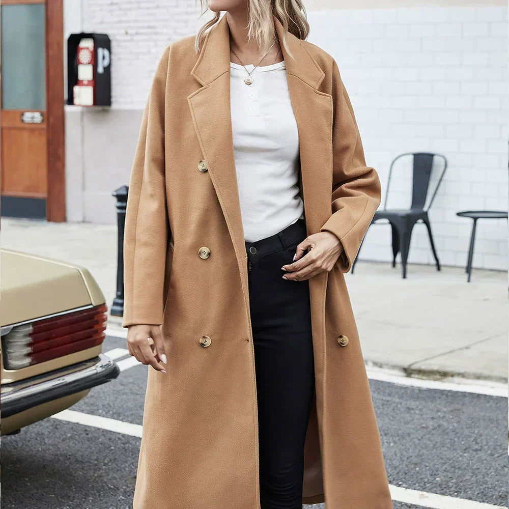 Street-Wave Wool Coat Mid-Length Belted Double-Breasted For Women Timeless Elegant Outerwear