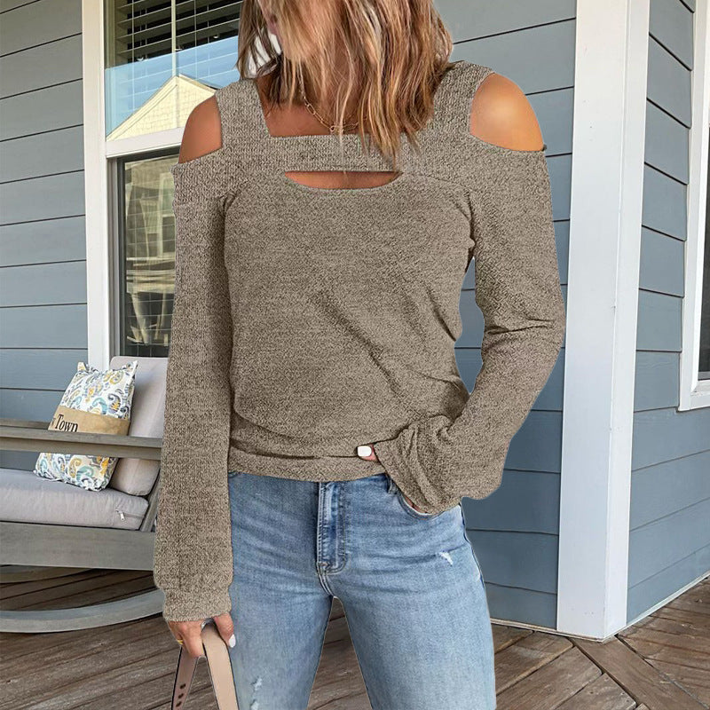 Street-Wave Cold Shoulder Long Sleeve Top With Cutout Details For Trendy Women Everyday Wear