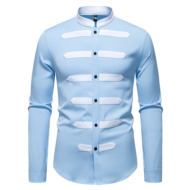 Street Wave Mens Fashion Long Sleeve Shirt With Contrasting Inserts Breathable Cotton Comfort