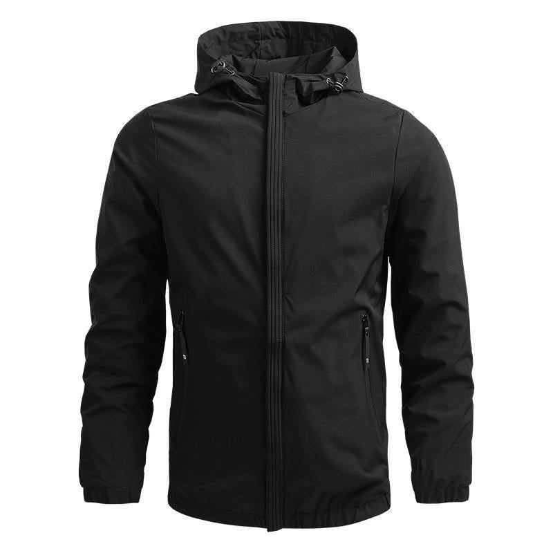 Mens Hooded Jacket Regular Fit Water Resistant Windproof Zipper Closure Navy Blue Coat For Fall