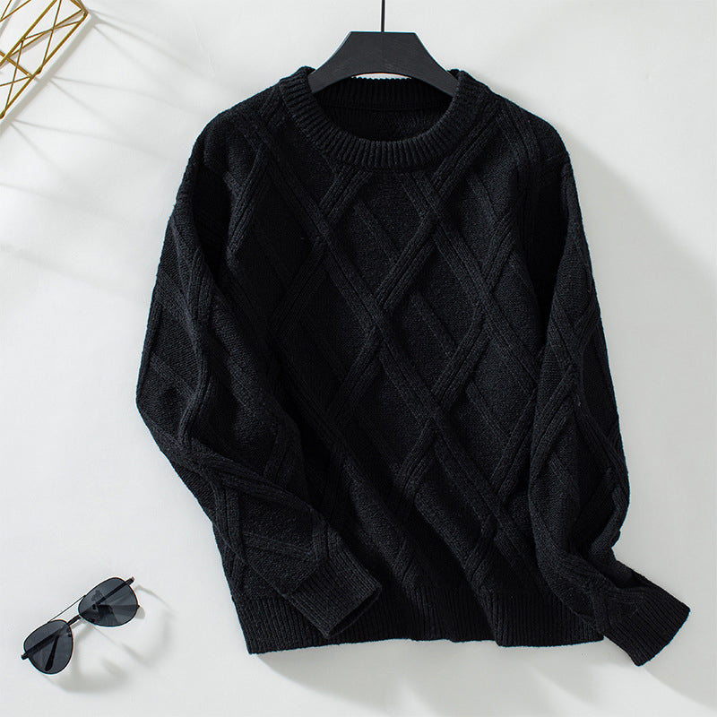 Street-wave Cable Knit Sweater For Women Cotton-Acrylic Blend Cozy Unicolor Crewneck Casual Warmth