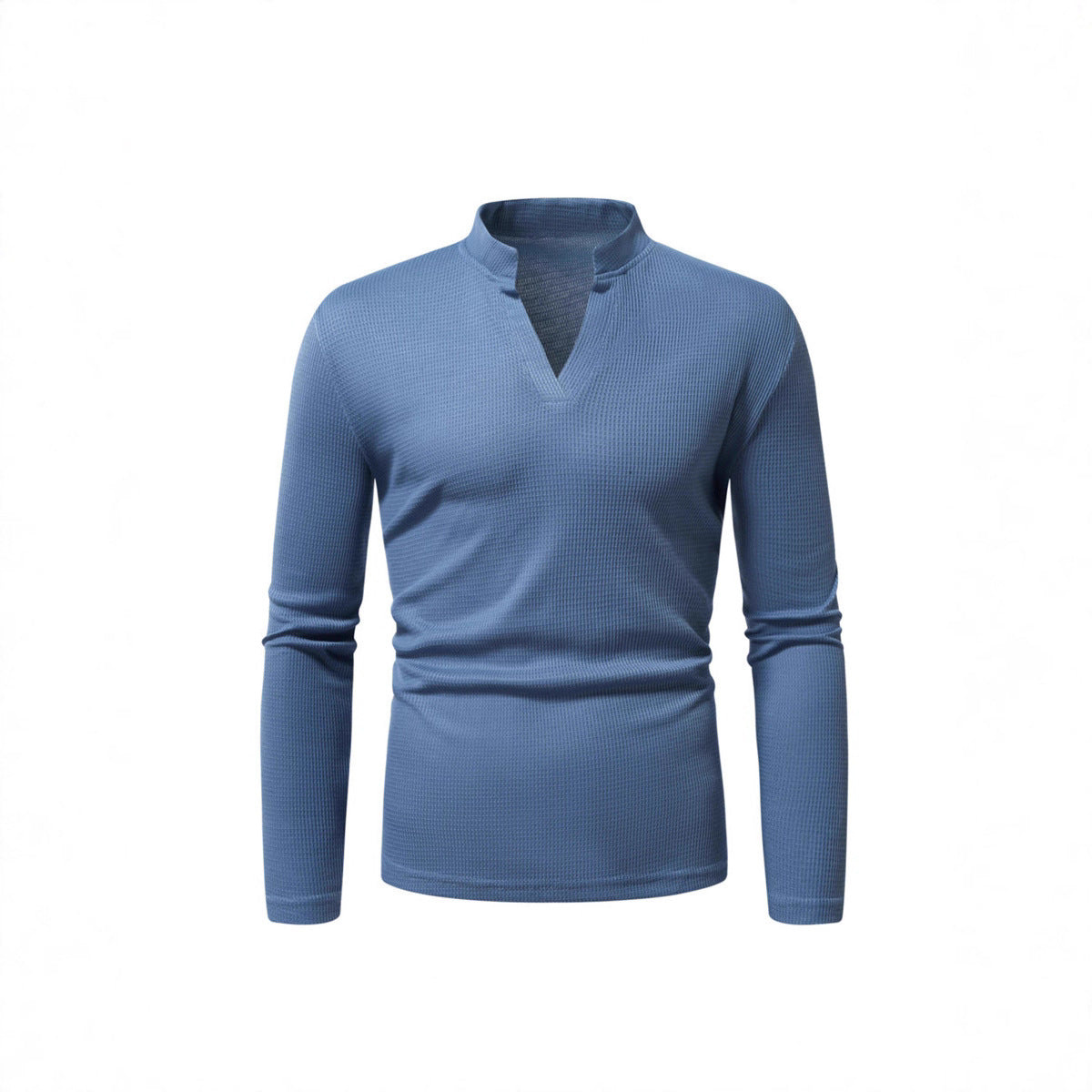 Mens Long Sleeve Shirt With Modern Stand Collar And Textured Surface Streetwave For Casual To Smart Looks