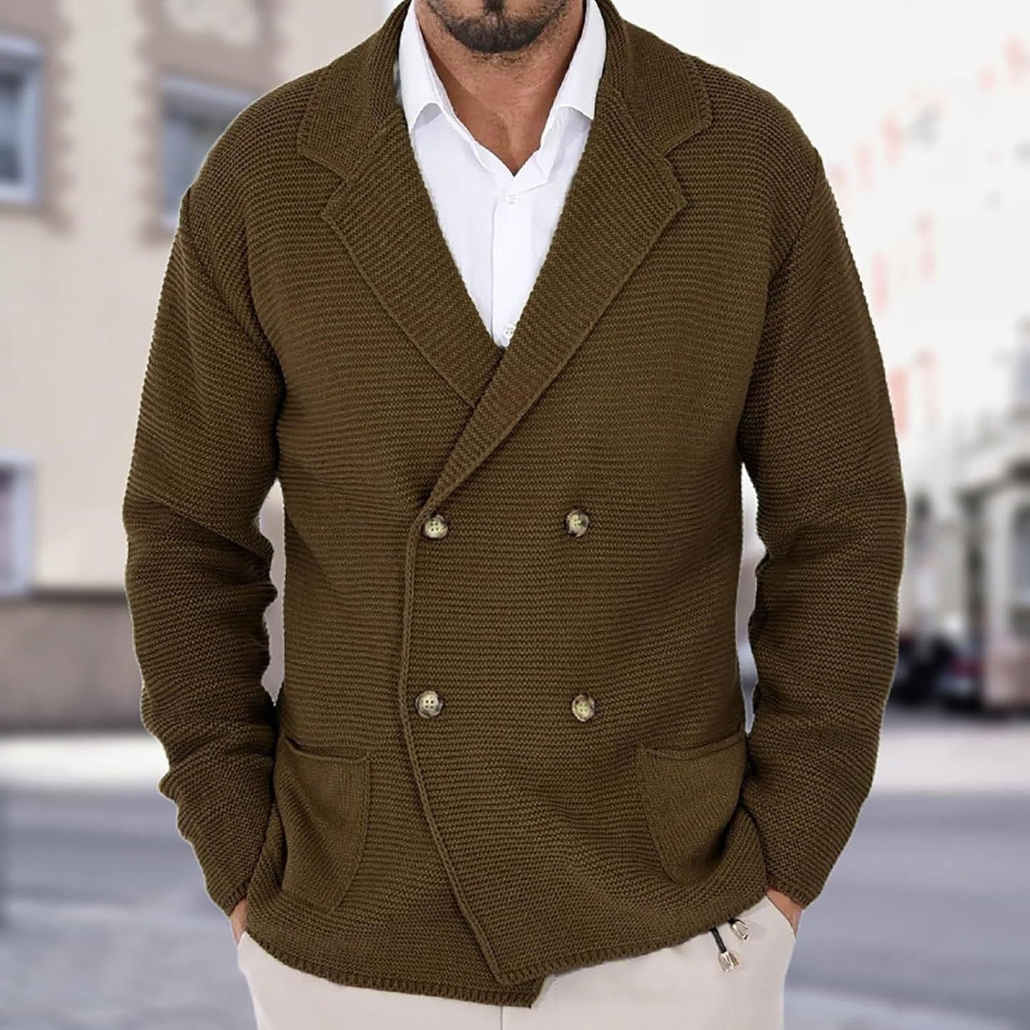 Street-wave Mens Shawl Collar Knit Cardigan With Soft Cotton And Decorative Buttons