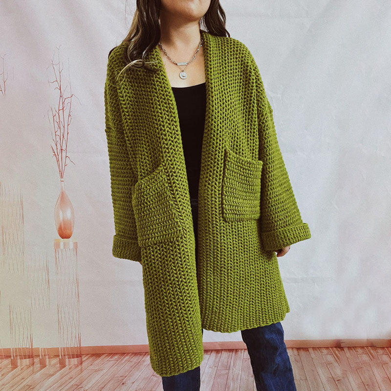 Streetwave Chunky Knit Cardigan With Pockets For Women Cotton Blend Warmth V Neck Cozy
