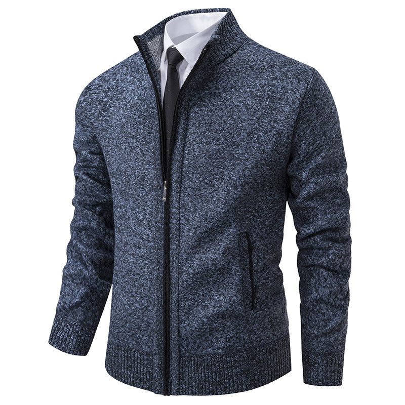 Street-wave Men's Casual Knit Jacket With Stand Collar And Zipper For Versatile Comfort