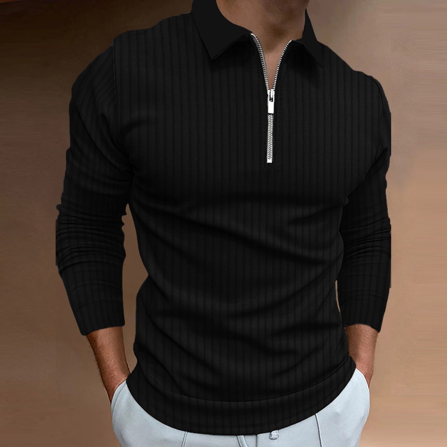 Mens Polo Shirt With Elegant Zip Closure Street-wave Breathable Structured Knit For Style-Conscious Men