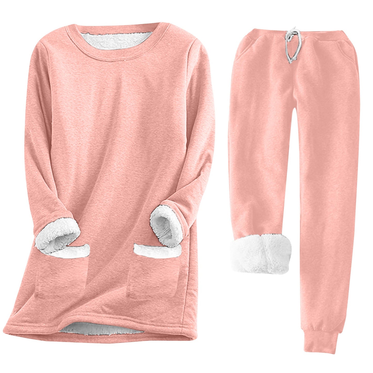 Street-wave Women's Cozy Fleece Lounge Set With Warm Inside Fleece Lining And Pockets