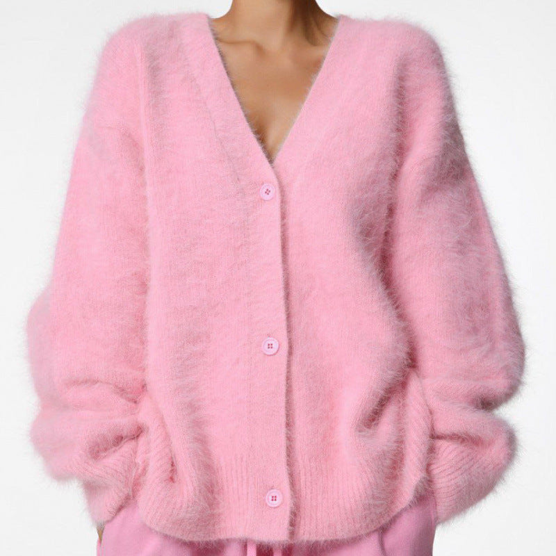 Fluffy Cardigan for Women by Street-Wave Cozy Soft Wool V Neck Oversized Knit Warm Everyday