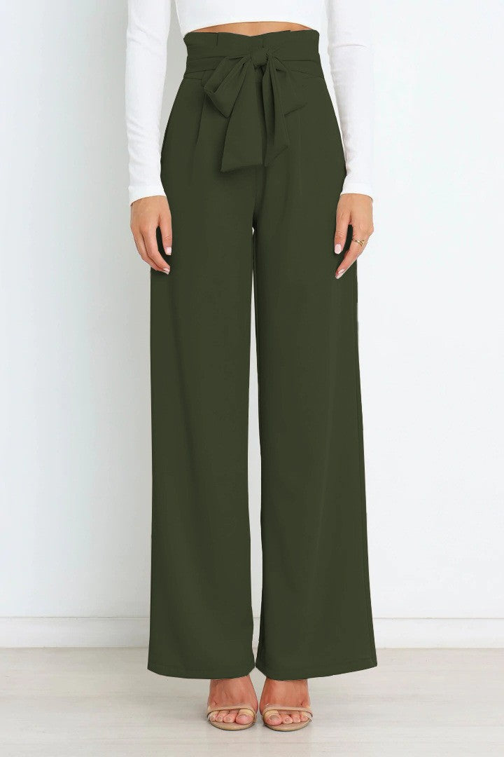 Street-Wave Women Wide-Leg Pants With Decorative Belt, Elegant Comfort for Office