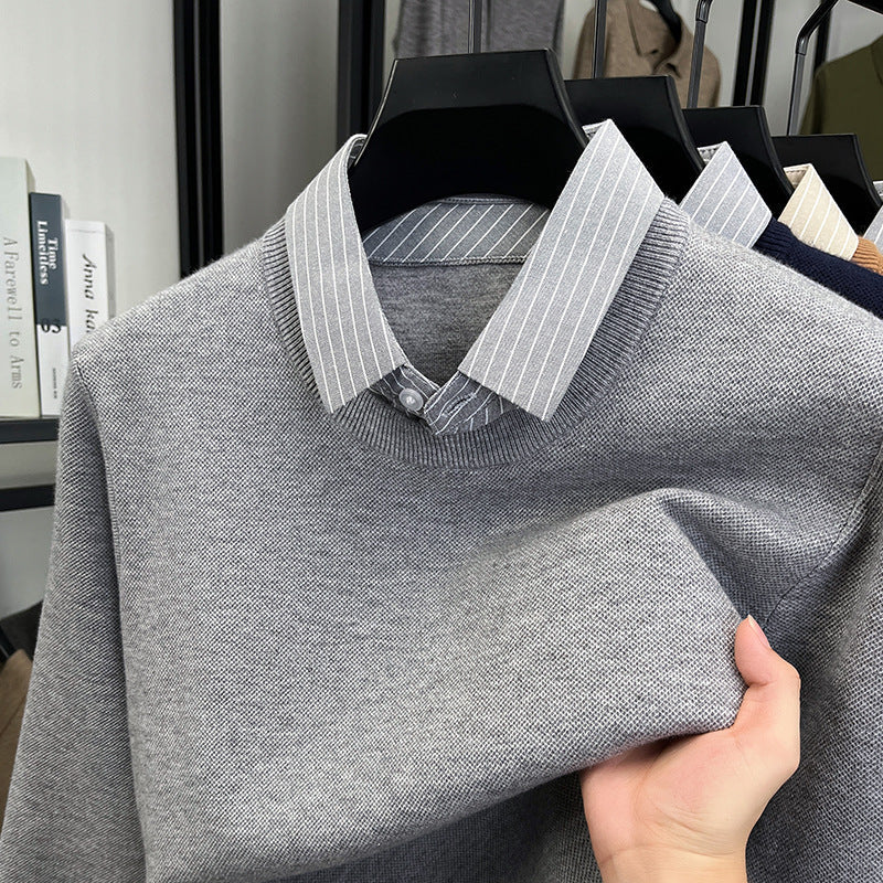 Street-wave Women Knit Pullover With Integrated Shirt Collar For Elegant Everyday Style