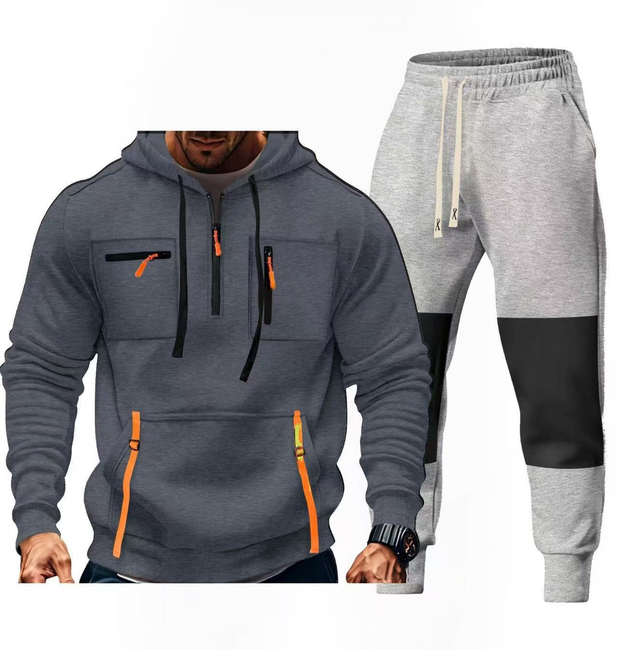 Street Wave Mens Sportswear Set Hooded Zipper Hoodie And Joggers With Functional Pockets For Active Men