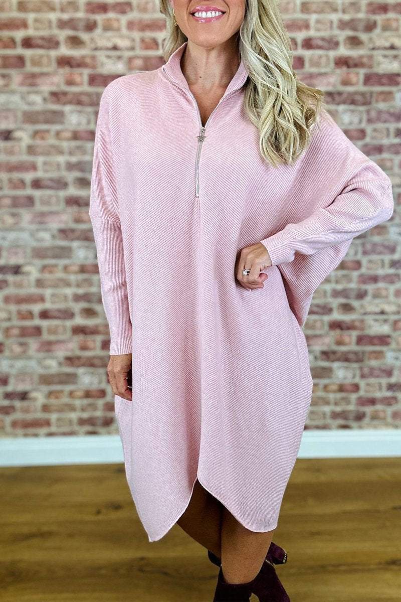 Street-wave Womens Oversized Knit Dress Zip Front Cozy Versatile Elegant for Everyday Wear