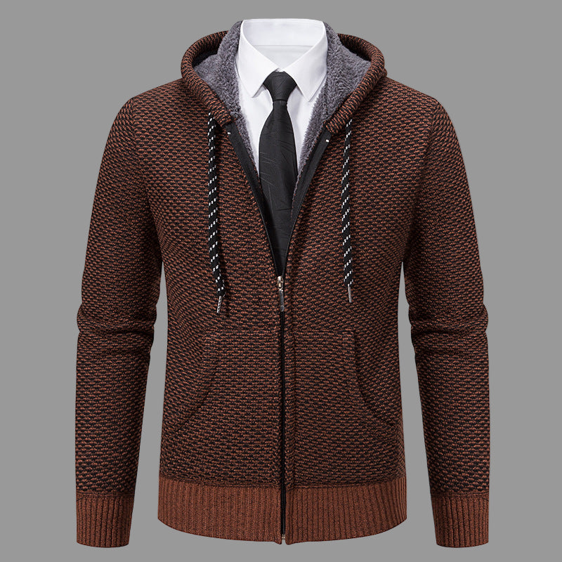 Street-Wave Mens Hooded Cardigan Knit Blend Full Zip With Ribbed Cuffs For Smart Casual Layering