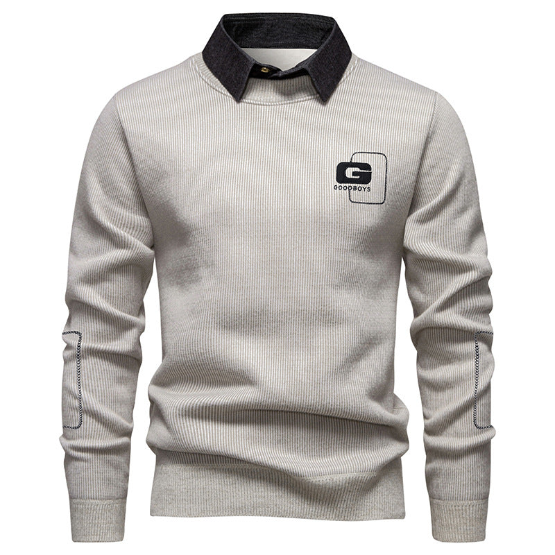 Streetwave Mens Elegant Collar Knit Pullover With Fine Knit Pattern For Smart Casual Wear
