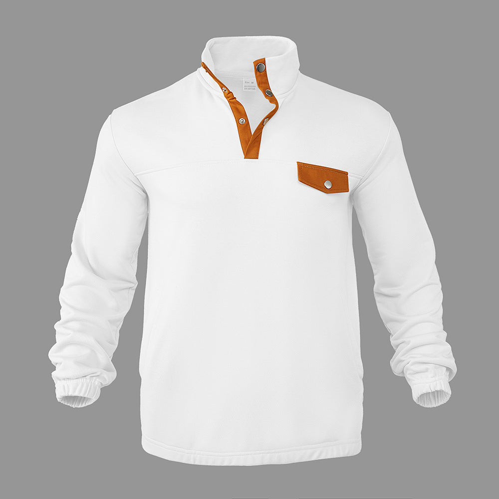 Mens Fleece Pullover With Stand Collar And Chest Pocket Street Wave For Men Soft Comfort