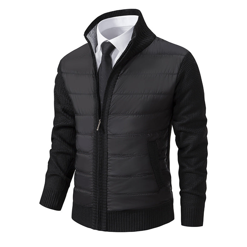 Street-Wave Men's Insulated Transitional Jacket With High Collar And Structured Knit Sleeves For Weatherproof Warmth