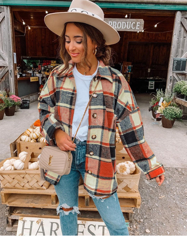 Street-wave Womens Flannel Plaid Jacket With Button Details For Casual Comfort And Style