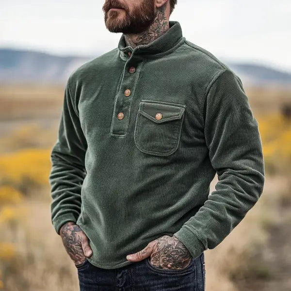Street-Wave Men's Fleece Shirt With Placket And Chest Pocket For Outdoor Comfort And All Day Warmth