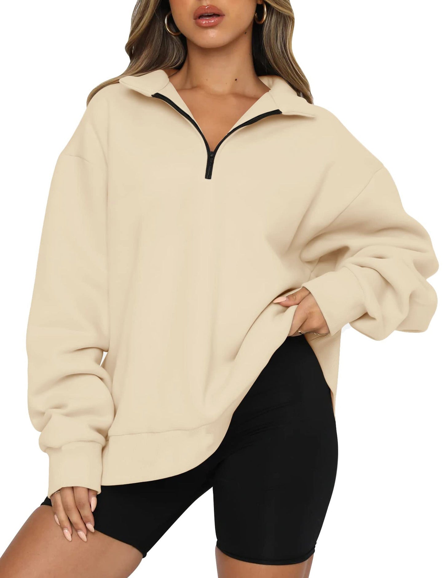 Streetwave Womens Oversized Zip Sweatshirt With Short Front Zip Cozy Casual Fit Everyday