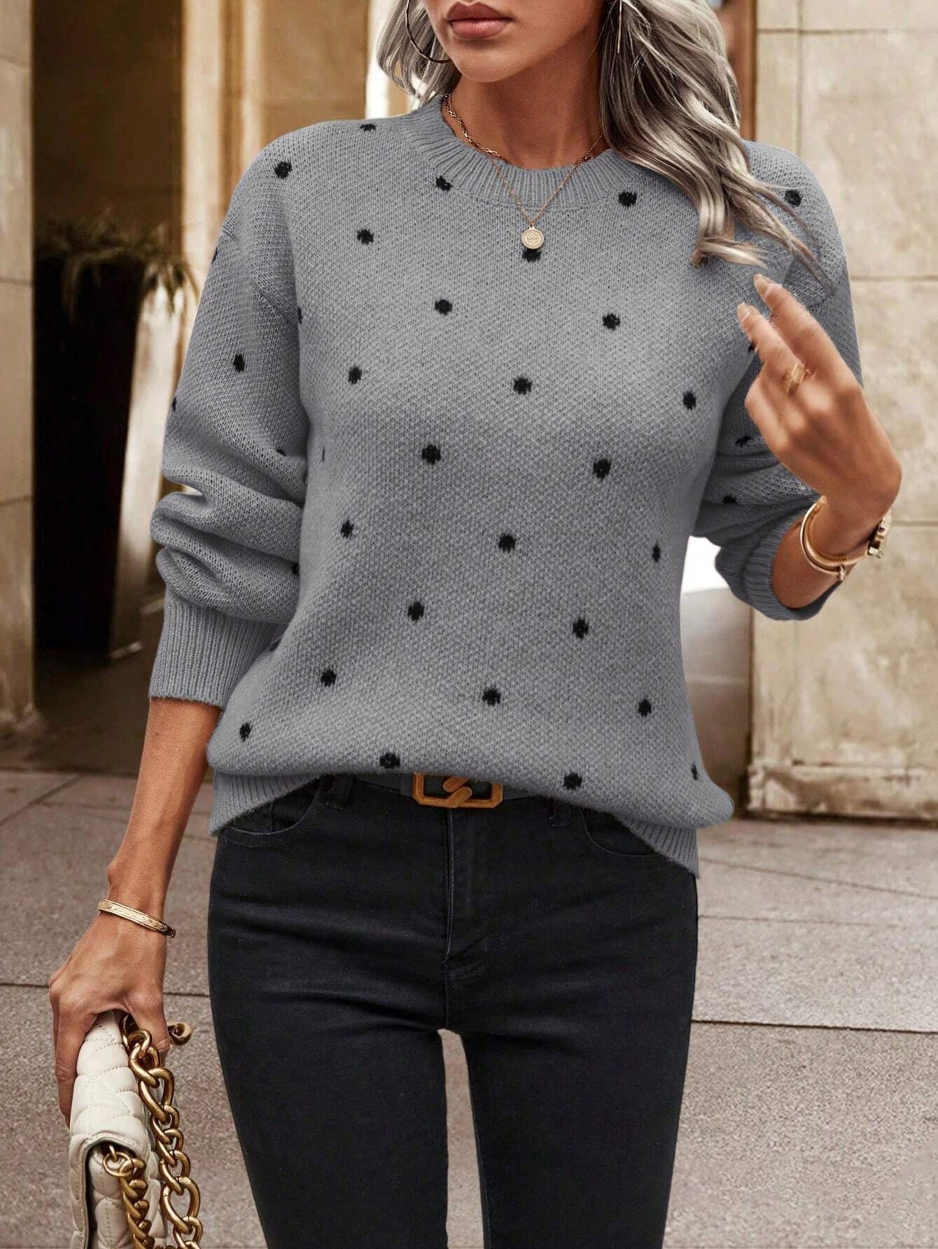Street-wave Women's Dot Knit Sweater Cozy Soft Knit With Structured Polka Dot Design For Women