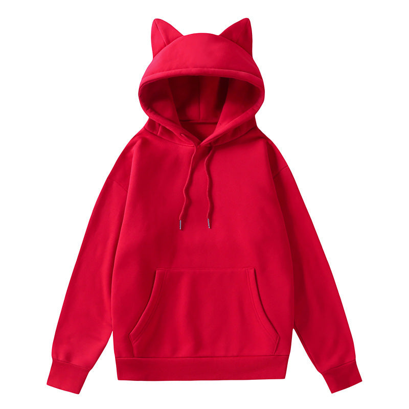 Street-wave Cat Ear Hoodie For Women With Soft Fleece Lining Cozy Warmth And Casual Style