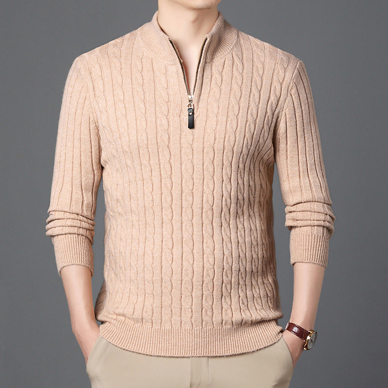 Streetwave Mens Premium Knit Sweater With Zip Front And Cable Detail Texture For Everyday Casual