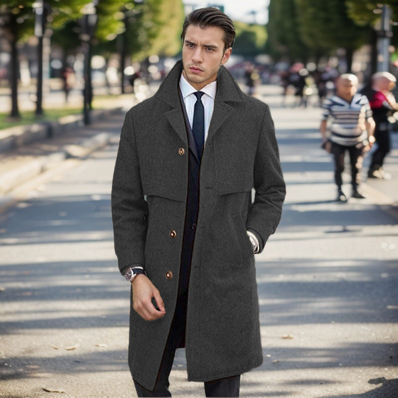 Wool Coat For Men Street Wave With Double Button Placket Elegant Modern Winter Outerwear