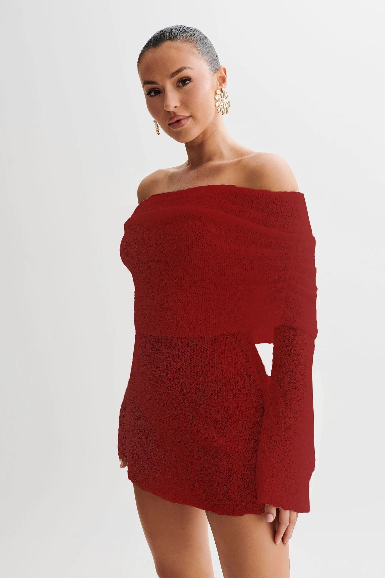 Street-Wave Beach Dress Off Shoulder Slim Fit Light Knit Semi Transparent Women