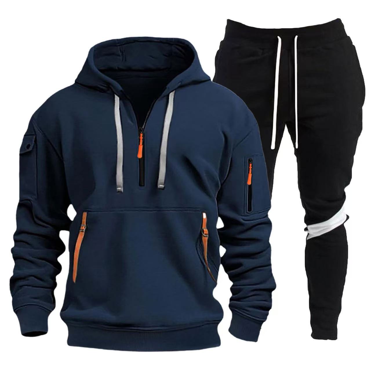 Street Wave Mens Sport Hoodie And Jogger Set Breathable Cotton Blend For Active Men