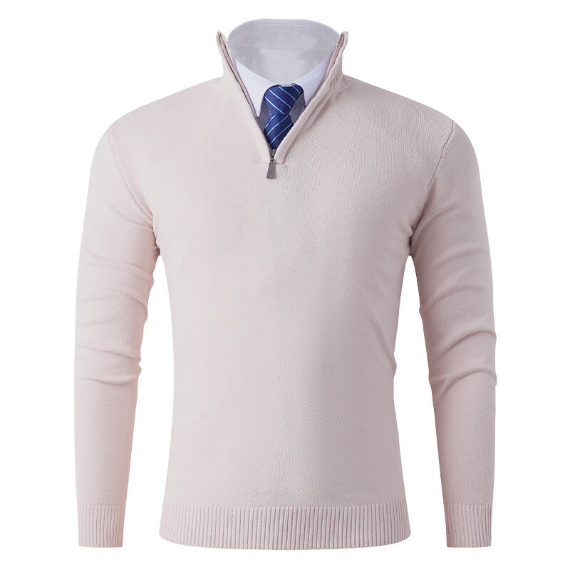 Street-wave Men's Zip Front Knit Sweater With Elastic Hem Premium Wool-Cotton Blend For Modern Men