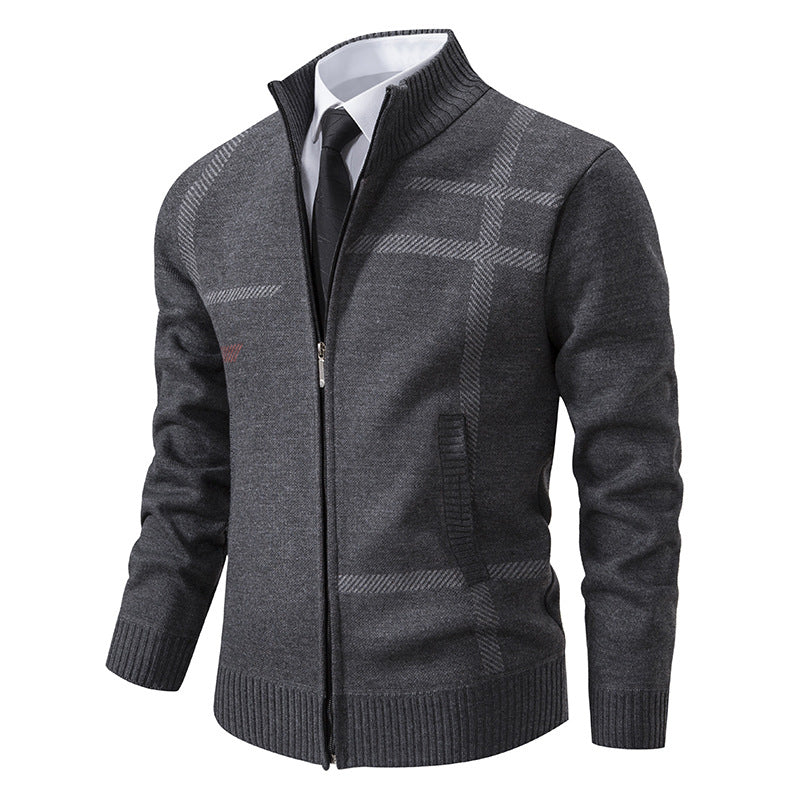 Men's Geometric Knit Cardigan With High Collar By Street-wave Cozy Warmth For Men