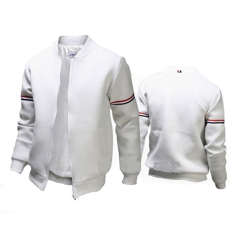 Street-wave Men's Sporty Zip Jacket With Structured Texture And Breathable Contrast Stripes