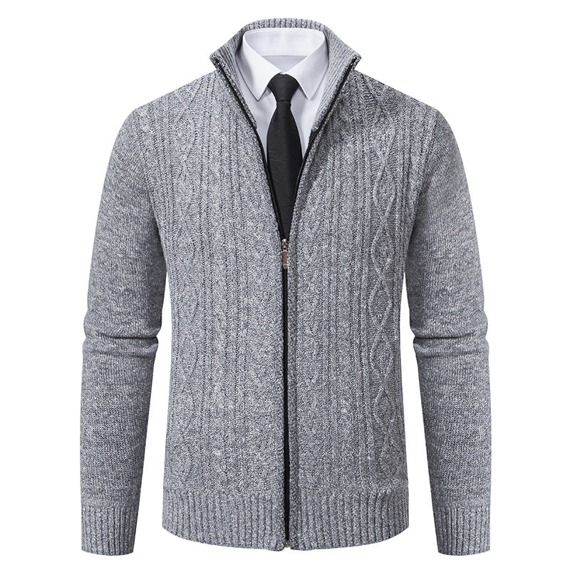 Street Wave Mens Knit Cardigan With High Collar Zip Front Premium Cotton Blend Modern Style