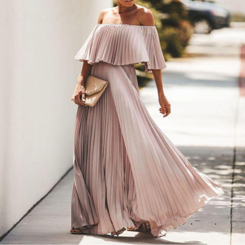 Street Wave Womens Maxi Dress Off Shoulder With Asymmetric Pleated Fall For Elegant Summer Parties