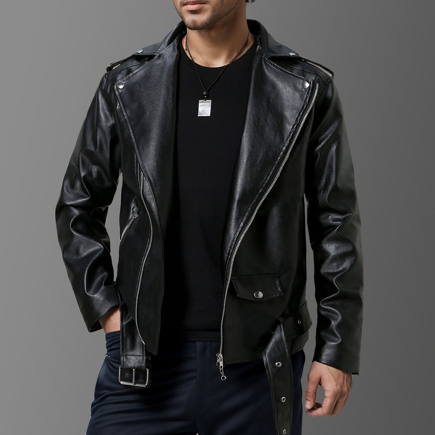 Mens Leather Biker Jacket Street-wave Premium Real Leather For Men Rugged Style And Protection