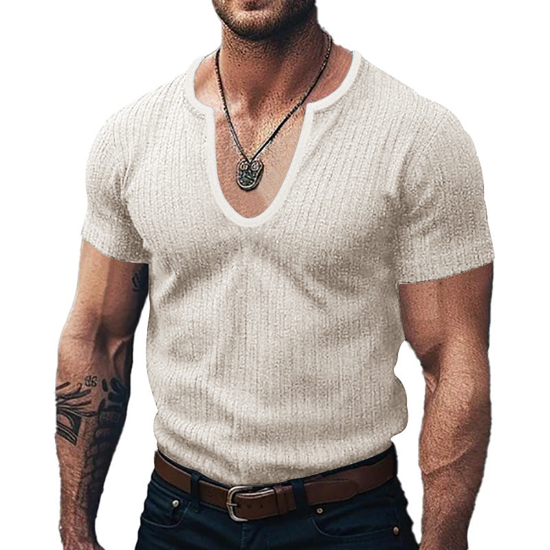 Street Wave Ribbed V Neck T Shirt for Men Breathable Comfort Fit Premium Fabric Style