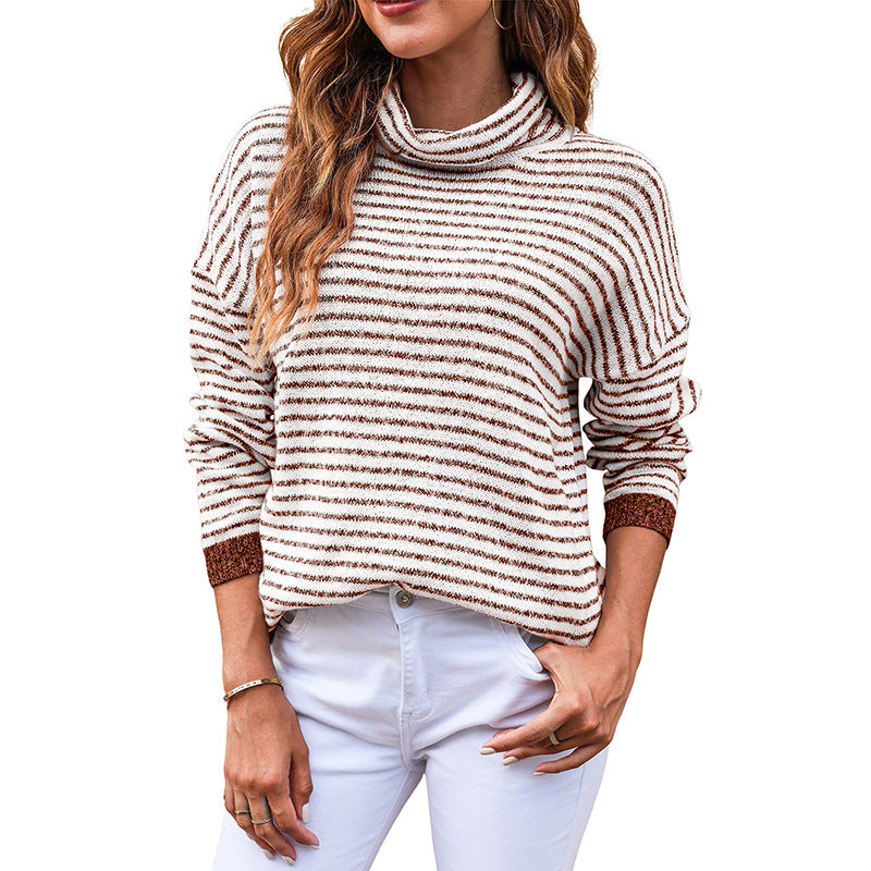 Street-Wave Wool Blend Striped Turtleneck Sweater For Women Cozy Relaxed Fit Soft Knit Warmth