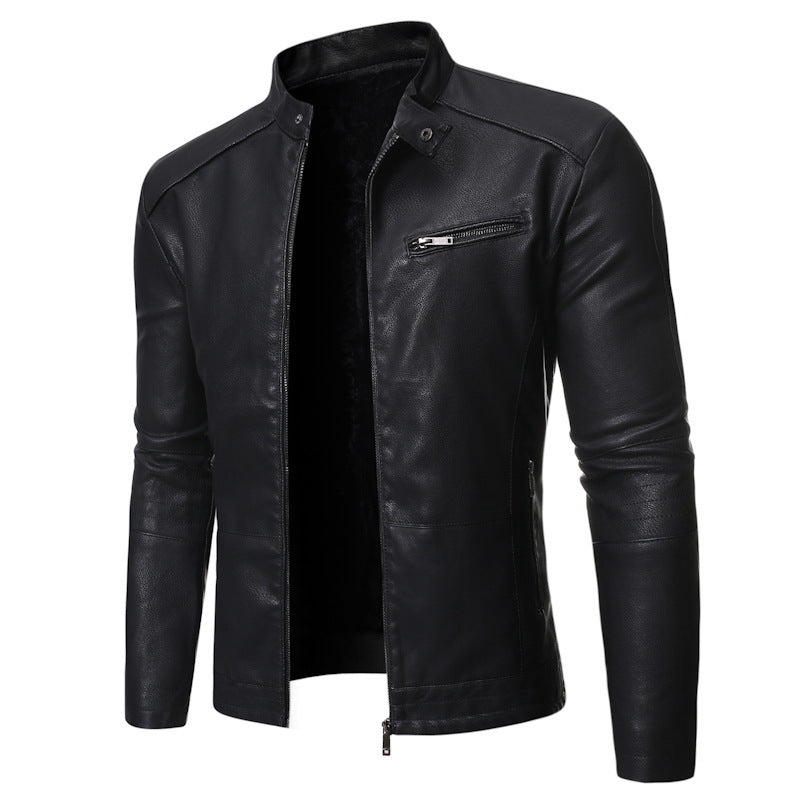 Street-wave Men's Faux Leather Motorcycle Jacket With Modern Stand Collar For Stylish Durable Bikers