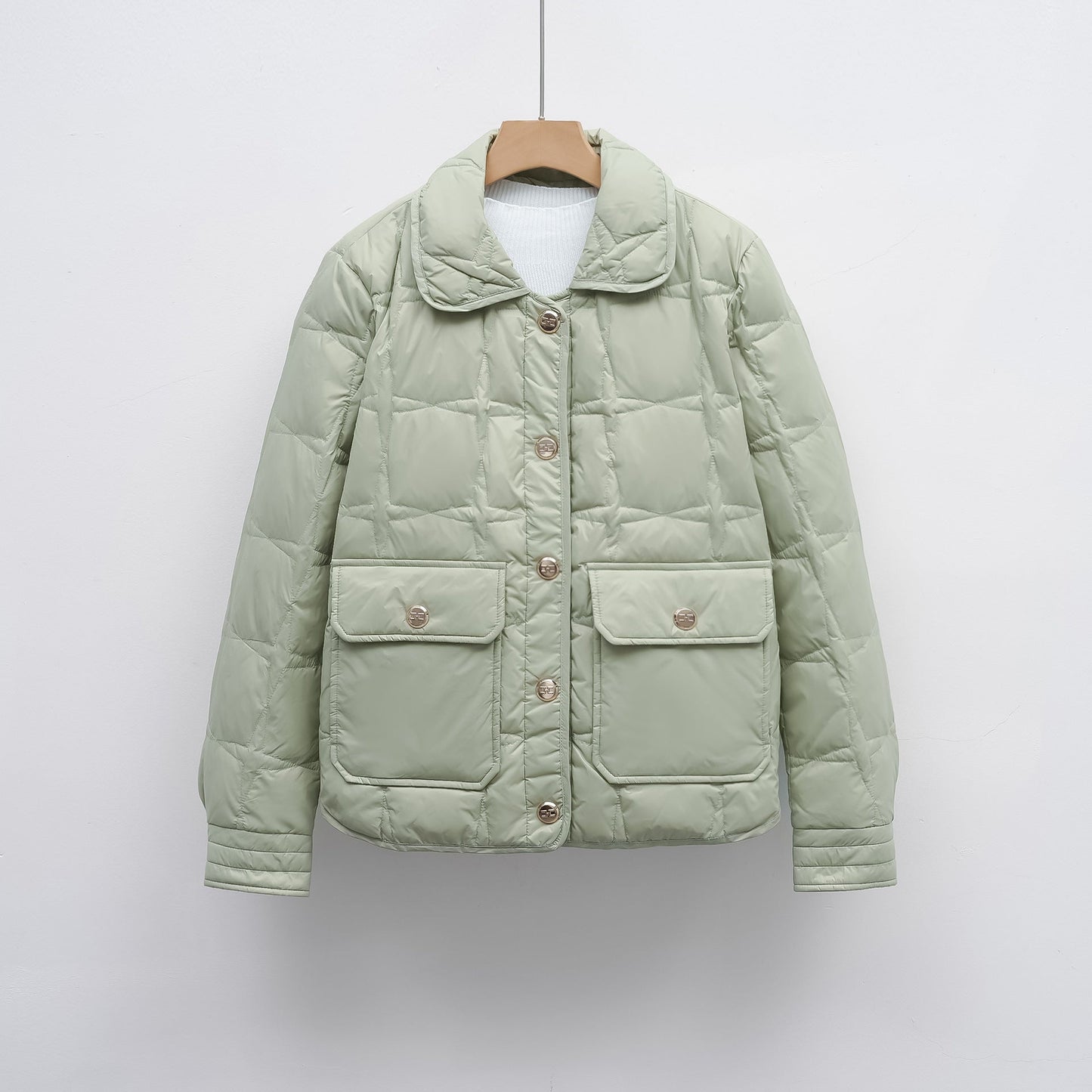 Street-wave Women Quilted Jacket With Button Closure And Front Pockets Lightweight Warm Coat