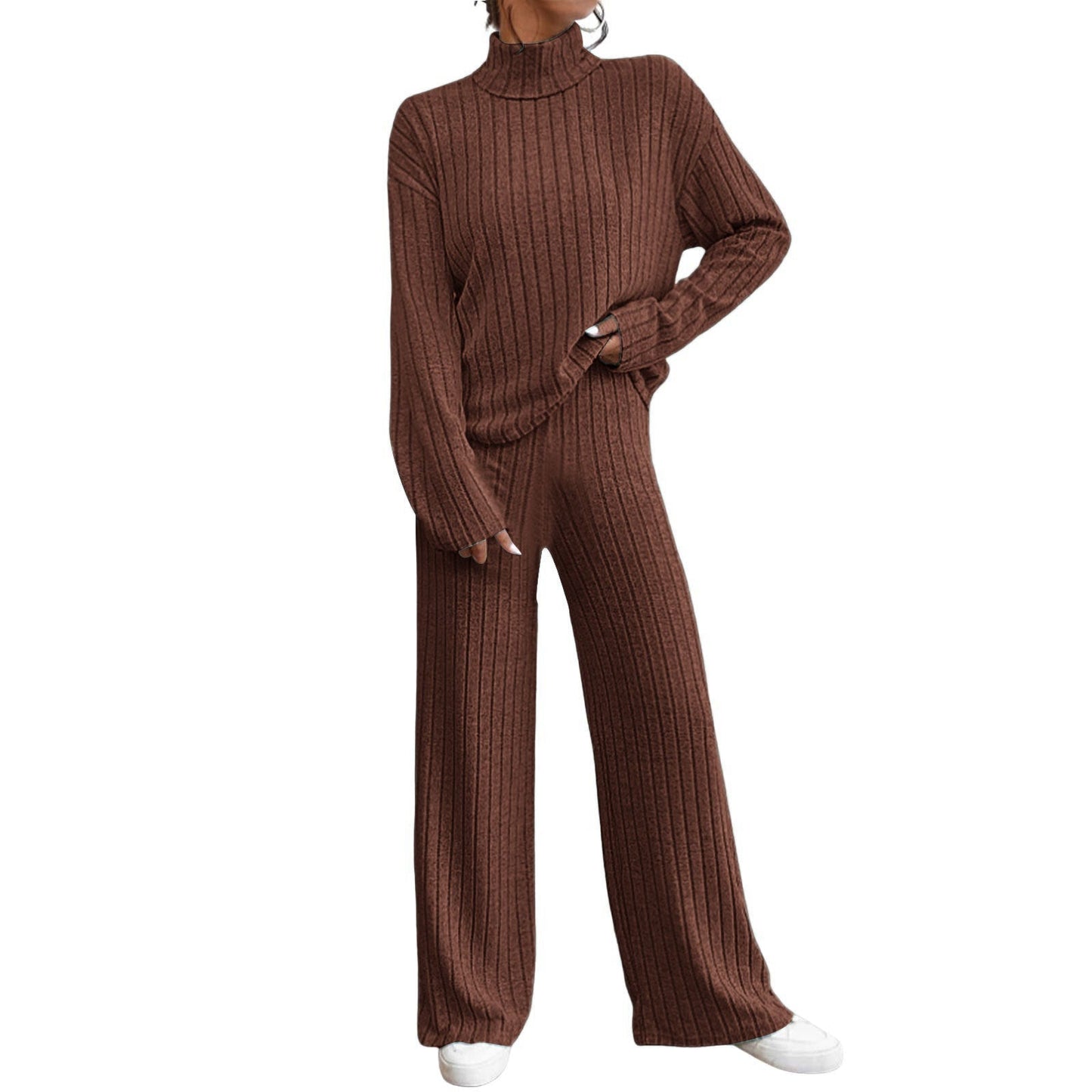 Chunky Knit Two-Piece Set With High Neck By Street-wave For Women Cozy Wide-Fit Comfort