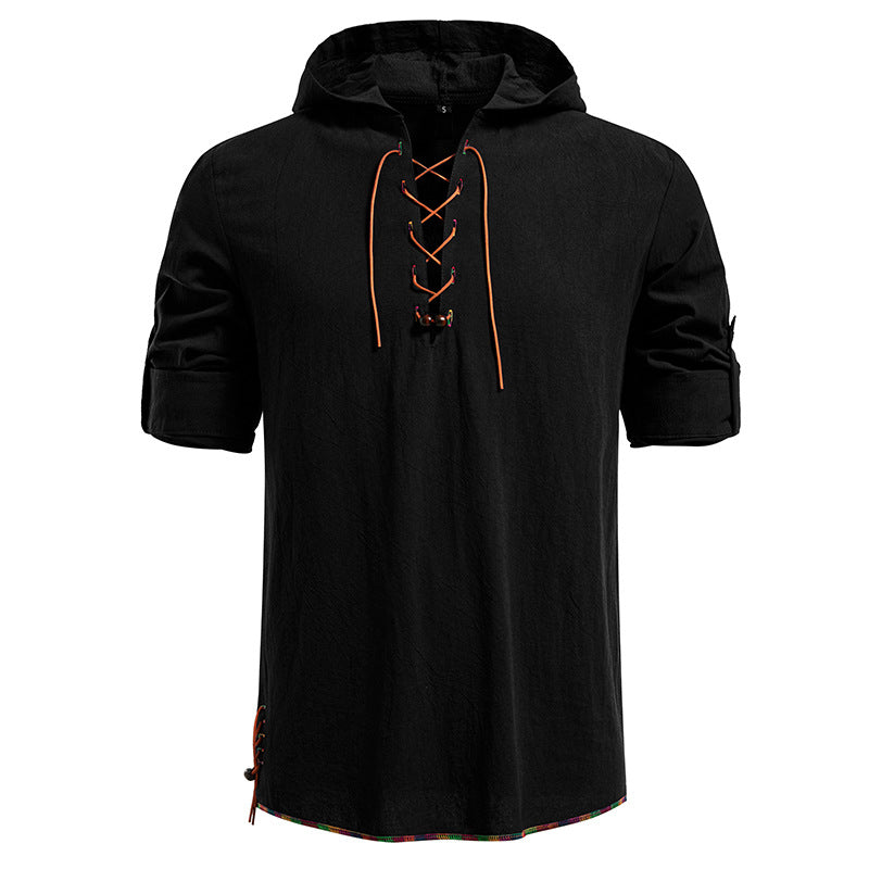 Streetwave Mens Hooded Blouse With Unique Lace Up Front For Modern Casual Streetwear Fans