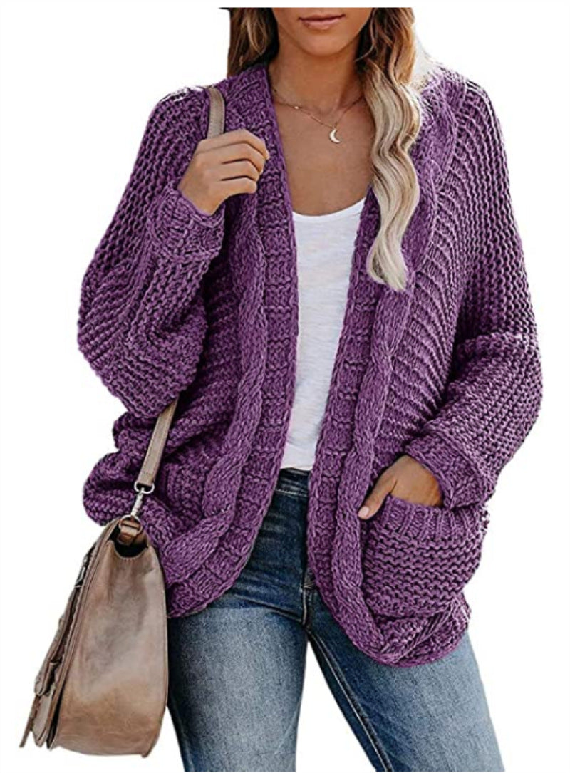 Street-Wave Women's Chunky Knit Cardigan With Relaxed Fit And Oversized Front Pockets Cozy Warmth For Everyday Wear